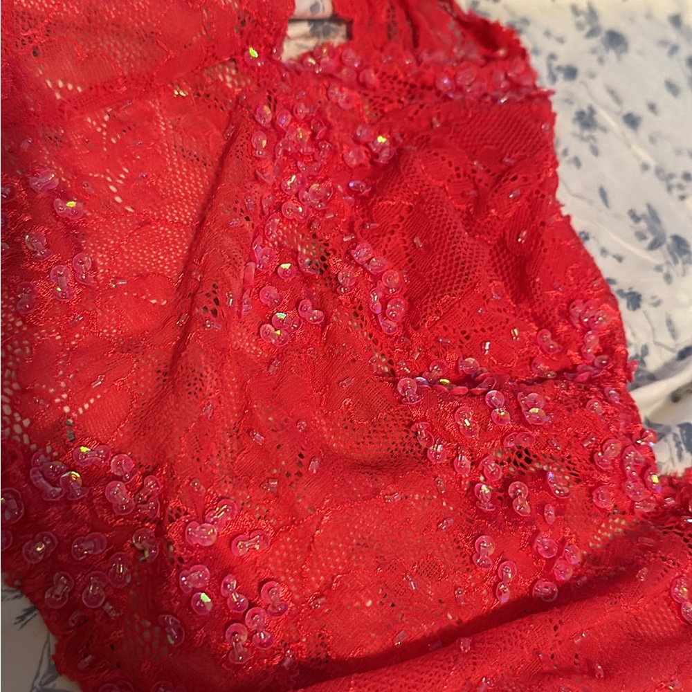 Bebe sequin and lace top